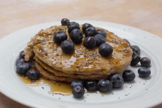 eating vegan banana and buckwheat pancake recipe with lucy watson